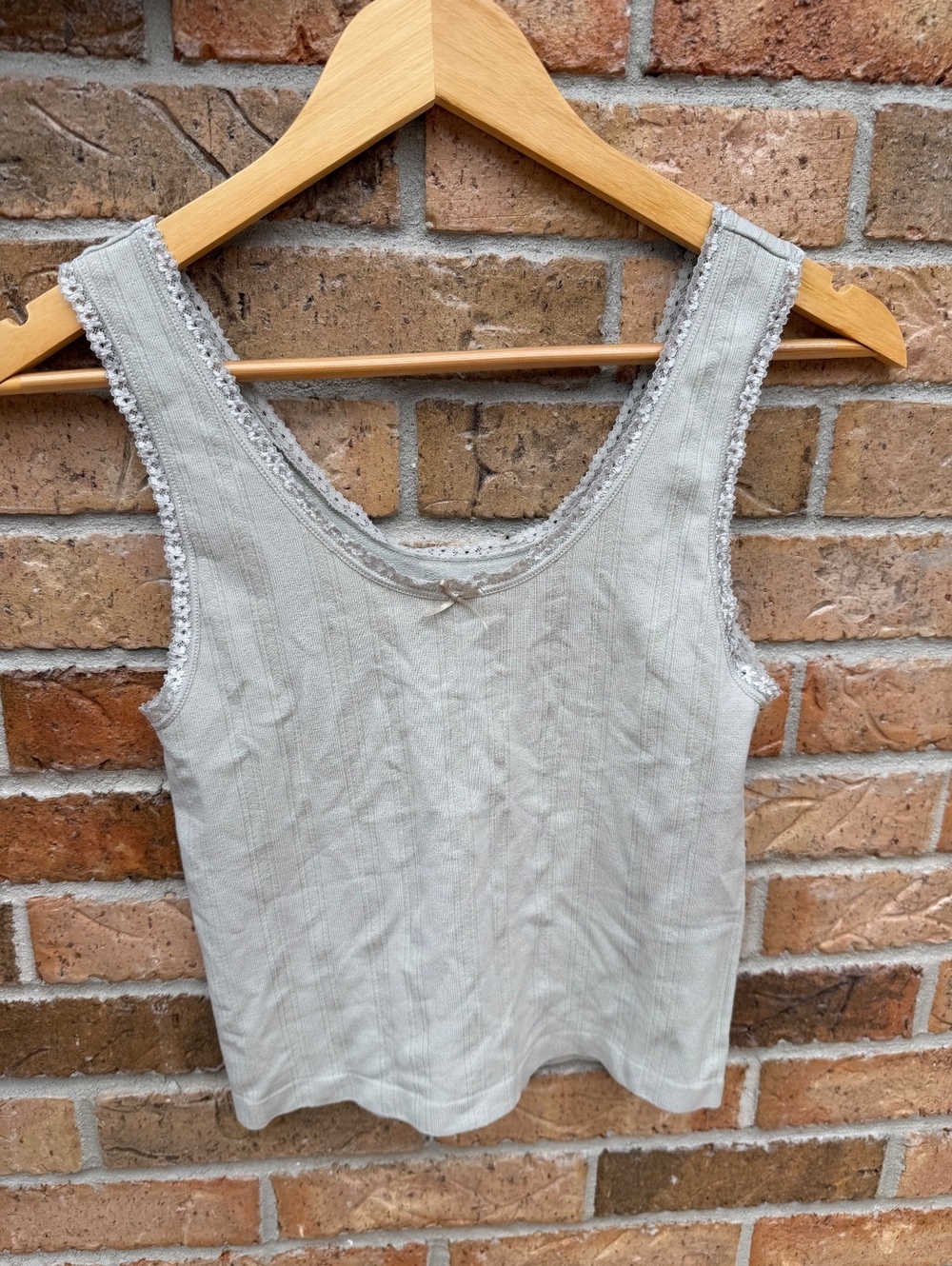 Pink Rose Green Ribbed Lace Trim Tank Top – S/M